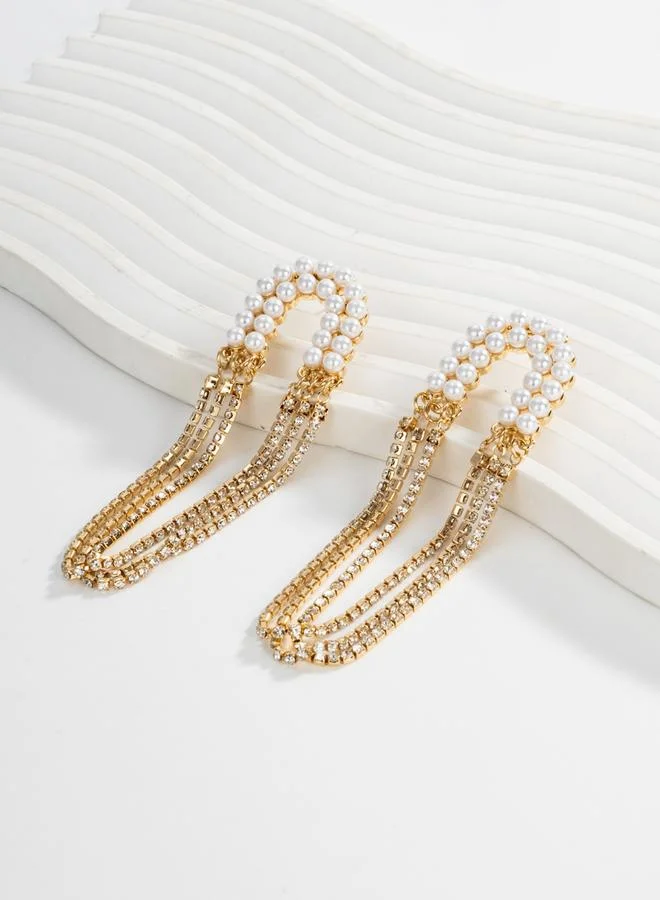 Take Two  Women Faux Pearl Tassel Chain Earrings for Women | Best Price UAE